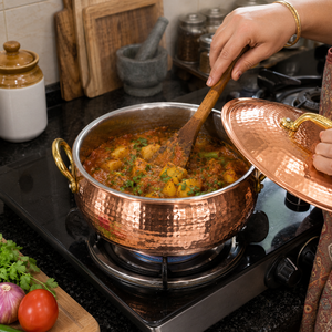 Pure Copper Hammered Handi <b>Pot</b> with Lid Brass Handles 2.5L Traditional Cooking Serving Cookware <b>for</b> Hotel Restaurant Catering - Product Image 3