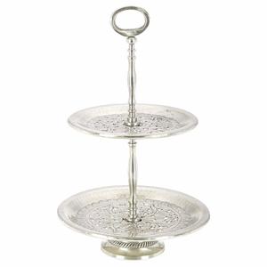 High Quality Eco-Friendly Stainless Steel 2 <b>Tier</b> <b>Cake</b> Stand Decorative Metal Dessert Display Tower Serving Platter Home Party - Product Image 1