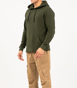Sudadera con Capucha para Hombre, Color Verde Oliva, Corte Regular, Tejido de Algodón, Diseño Casual de Color Sólido con Bolsillos, para Otoño - Product Image 2