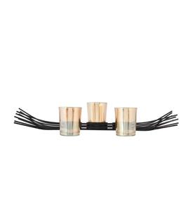 Support à bougies moderne en acier noir avec trois supports en verre dorés pour la décoration de la maison - Product Image 1