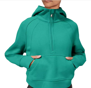 Sweat-shirt à capuche confortable en molleton personnalisé pour femme, coupe oversize, manches longues, col zippé 1/4, décontracté, avec logo frontal, pour l'automne - Product Image 3