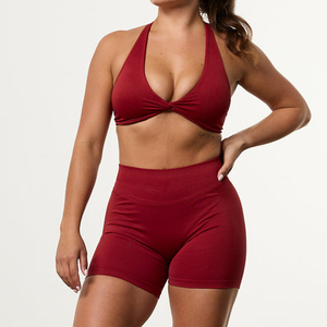 Conjunto Deportivo de Shorts Rojos de Cintura Alta con Top Cruzado, Ropa Deportiva Transpirable de Punto para Mujer - Product Image 6