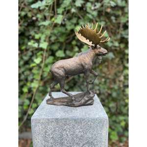 Sculpture décorative en fonte de renne aux bois sauvages avec base, prix de gros, décoration de Noël - Product Image 1