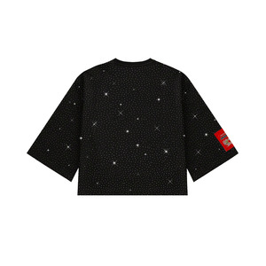 เสื้อยืดผู้ชายไซส์ใหญ่ประดับเพชรเทียม ผ้าคอตตอนหนา 100% พิมพ์ลายตัวอักษรวิบวับ สไตล์สตรีทแวร์ ฮิปฮอป ทรงหลวม - Product Image 3