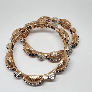 Majestic 14K <b>Solid</b> <b>Gold</b> Rose <b>Gold</b> 10.80 Ct Brilliant Cut Natural Diamond <b>Bangle</b> Blue Stone HI SI IGI Certified Ethnic Women - Product Image 6
