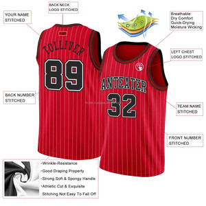 Basket-ball unisexe authentique personnalisé à rayures rouges et blanches, respirant, antibactérien, séchage rapide, grande taille, sublimation - Product Image 4
