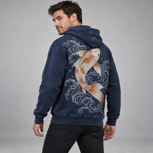 Sweat à capuche utilitaire bleu marine avec doubles poches à rabat sur la poitrine, coudières renforcées, fermeture à boutons-pression – Fabricant de streetwear - Product Image 3