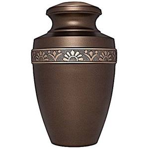 Urna Funeraria de Latón Pulido Grabado en Color Marrón para Cenizas de Adultos, Estilo Americano/Europeo - Product Image 1