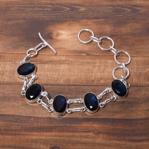 Natural Blue Sapphire <b>Bracelet</b> 925 Sterling Silver <b>Bracelet</b> Handmade Oval Faceted Gemstone Jewelry Women Gift - Product Image 3