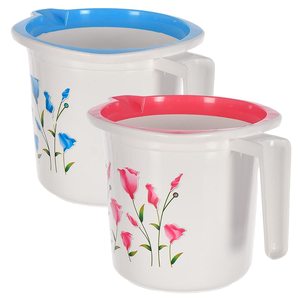 Floral Print <b>Plastic</b> Bathroom <b>Mug</b> 1.5 Litre Pack of 2-46KM0199 Blue & White & Pink Standard - Product Image 1