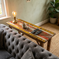 Table console en teck rustique, écologique, faite à la main, durable, avec rangement, pour villa, chambre, salon, entrée, appartement, hôtel, maison