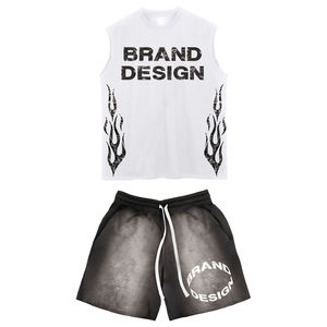 Conjunto de Camiseta sin Mangas y Pantalones Cortos para Hombre, Ecológico, 100% Algodón, Estilo Deportivo Americano, Moda Casual Urbana, Ropa Deportiva de Verano, Premium y Cómoda - Product Image 2
