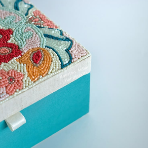Pastel Floral Beaded Jewellery Box Turquoise MDF Jewelry Case Handcrafted Gift Storage Factory Wholesale - Product Image 2