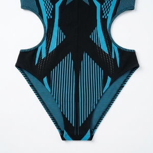 Wholesale Women's Sleeveless Geometric Print One Piece <b>Jumpsuit</b> Hollow Side Cutout Quick Dry Knitted Spring Swimwear OEM - Product Image 1