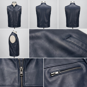 Gilet de motard en cuir véritable noir de qualité supérieure pour homme – Gilet de moto sans manches avec poches zippées et col montant - Product Image 6
