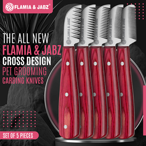 FLAMIA & JABZ หวีกรูมมิ่งสุนัขสแตนเลส ด้ามไม้สีแดง มีดตัดขนสัตว์เลี้ยงสำหรับเทอร์เรีย สีชมพู - Product Image 6