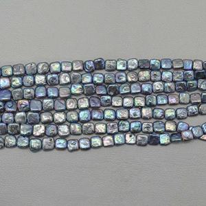 Perles d'eau douce naturelles de couleur bleu-vert de 10 mm et 12 mm, perles plates carrées, brins de perles de qualité supérieure, perles pour bijoux à porter tous les jours - Product Image 2