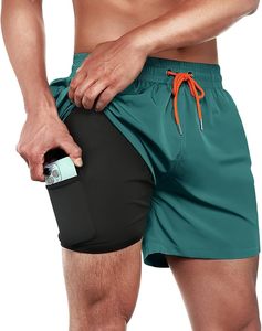 Shorts de bain pour homme, séchage rapide, entrejambe 5 pouces, avec doublure de compression et poche zippée - Product Image 6