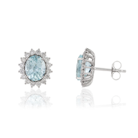 Produk Baru Terlaris Anting-anting Stud Cluster Emas Putih 14K Solid dengan Aquamarine & Berlian Perhiasan Batu Kelahiran Bulan Maret