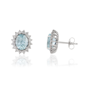 Nouveautés, produits les plus vendus, boucles d'oreilles en or blanc 14 carats avec aquamarine et diamants, bijoux pierre de naissance de mars - Product Image 3