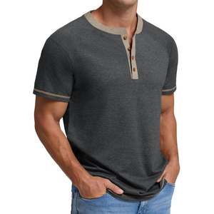 เสื้อยืดเฮนลีย์แขนสั้นสีเทาเข้มสำหรับผู้ชายจาก Splendid Apparel แต่งขอบตัดกัน ทรงปกติ ผ้าฝ้ายถัก สวมใส่สบาย ระบายอากาศได้ดี น้ำหนัก 300 กรัม - Product Image 1