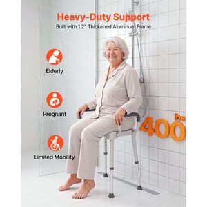 Sedia da Doccia con Braccioli, Altezza Regolabile a 6 Livelli, Sedile Antiscivolo per Vasca e Doccia - Product Image 3
