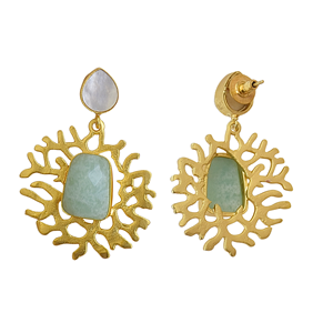 Pendientes colgantes de amazonita con nácar, joyería de moda, chapados en oro, hechos a mano. - Product Image 2