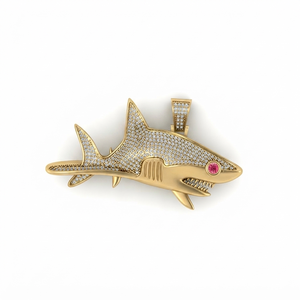 Trendy 10K <b>Solid</b> <b>Gold</b> Fine <b>Pendants</b> Charms Custom Iced Zodiac Sign Shark Fish Cartoon Rhodium Plated Moissanite Unisex Jewelry - Product Image 1