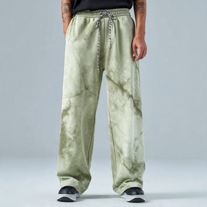 Pantalon de jogging vintage délavé à jambe large pour homme, coupe oversize, en molleton épais, idéal pour l'hiver - Product Image 1