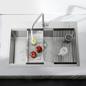 Lavello da Cucina Multifunzionale 84x56 cm a Vasca Singola in Acciaio Inox S304 da Incasso con Accessori Artigianali - Product Image 4