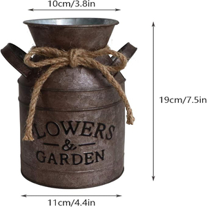 Shabby Chic Metal Flower <b>Vase</b> Rust Painted Decor Milk Can Bucket Country Primitive Jug Farmhouse Decoration <b>Small</b> planter pots - Product Image 4