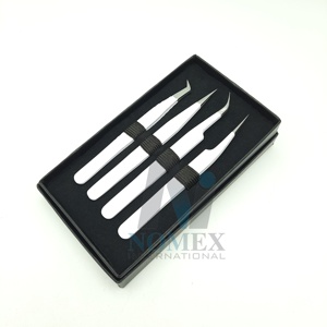 Ensemble de pinces à épiler professionnelles en acier inoxydable pour extensions de cils, revêtement blanc antistatique, précision, marque privée - Product Image 1