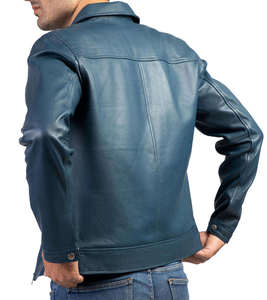 Veste Moto Homme en Cuir Véritable Bleu de Haute Qualité avec Fermeture Éclair, Col Rabattable, Coupe Classique, Idéale pour l'Automne – Vente en Gros - Product Image 5