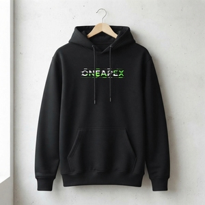 Sweat à capuche graphique noir personnalisé pour homme, style streetwear décontracté, avec impression de texte glitch, vêtements en gros OEM ODM - Product Image 2