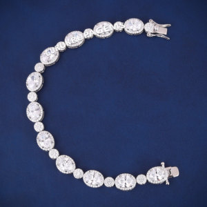 A cluster oval diamond tennis heavy look unisex <b>bracelet</b> 925 sterling <b>silver</b> D VVS moissanite bling bing shine tester pass piece - Product Image 1