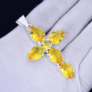 Pendentif croix en pierre de citrine, argent sterling 925, bijoux bohèmes faits à la main, collier en pierre naturelle, vente en gros - Product Image 6