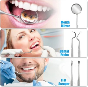 Miroir dentaire en acier inoxydable, outil de soins bucco-dentaires, outil de nettoyage des dents, pince, sonde, grattoir à pointe plate - Product Image 4