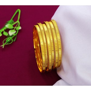 Designer Gold Plated 4pc Trendy Pure Brass Antique Bangles Set Dubai Jewellery for Women With Best Price <b>Wristband</b> - Product Image 1