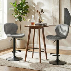 2 Pack Gray Bar <b>Stools</b> with <b>Adjustable</b> Height and 360 Degree Swivel Dutch Velvet Upholstered PU Material for Kitchen Use - Product Image 6