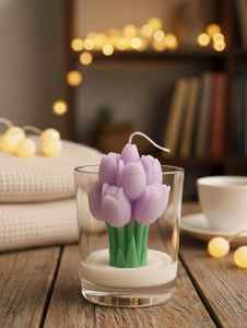 Bouquet de tulipes en verre, bougie de soja personnalisée, décoration d'intérieur pour la Saint-Valentin, Pâques, baptême, cadeaux - Aromathérapie artisanale parfumée - Product Image 3