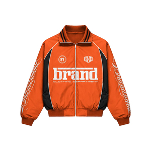 2026 Custom Logo Brand Men's Orange Windbreaker Shorts Set Woven Satin Breathable Casual Sporty Zipper Outerwear Spring Wear - Product Image 2