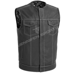 Chaleco de Cuero Vacuno Genuino Personalizado, a la Moda, para Motociclistas, Estilo Casual, Transpirable, sin Mangas, para Hombre - Product Image 1