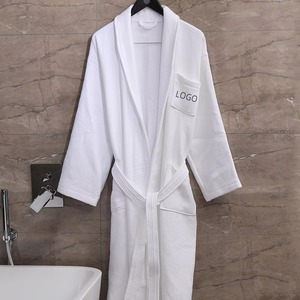 Long Sleeve Gown <b>Bathrobe</b> Casual Sleepwear Night Gown Robe Belly Belt Nightwear <b>Waffle</b> Cotton - Product Image 1