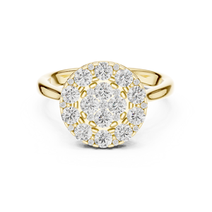 Yellow <b>Gold</b> Round Cluster Lab Grown Diamond <b>Ring</b> Pave Setting Statement <b>Cocktail</b> <b>Ring</b> Women's Fine Jewelry - Product Image 1