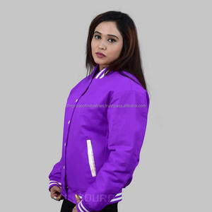 Chaquetas de béisbol con bordado de chenilla y logotipo personalizado unisex, chaqueta de sarga de algodón con cuello levantado para hombre - Product Image 3