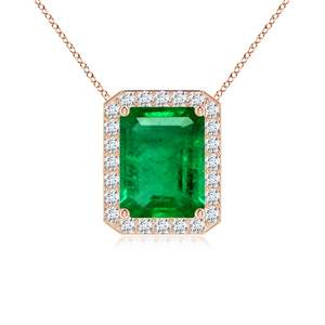 14K Pure Gold Vintage Inspired Natural 9x7MM 2.25Carat <b>Emerald</b>-Cut <b>Emerald</b> <b>Pendant</b> With Halo Diamond Luxury Fine Jewelry <b>Pendant</b> - Product Image 1