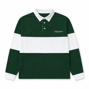 Polo à manches longues en coton premium pour homme, avec rayures contrastées, style rugby, vintage, streetwear, logo personnalisé, décontracté, sportif - Product Image 2
