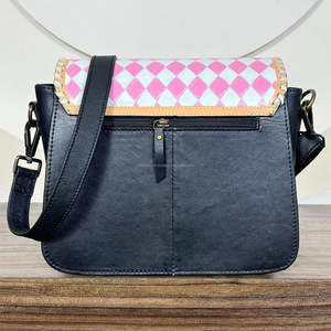 Bolso Bandolera y de Hombro Estilo Vaquera 2025, Moderno, de Cuero Vacuno Repujado con Patrón a Cuadros y Diseño de Naipes para Mujer - Product Image 5