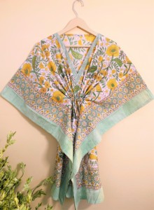 Beautiful 100% Pure Cotton <b>Kaftan</b> Bird & Floral Print Indian Cotton <b>Kaftan</b> Summer Breathable Vacation Dress Bohemian <b>Kaftan</b> - Product Image 4