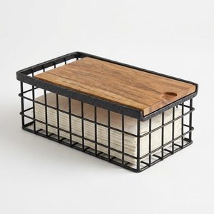 Porta Servilletas de Hierro Hecho a Mano de 22 cm con Tapa Deslizante de Madera Natural, Caja para Servilletas Peti Mango para Decoración del Hogar, Accesorio Decorativo para Mesa - Product Image 6